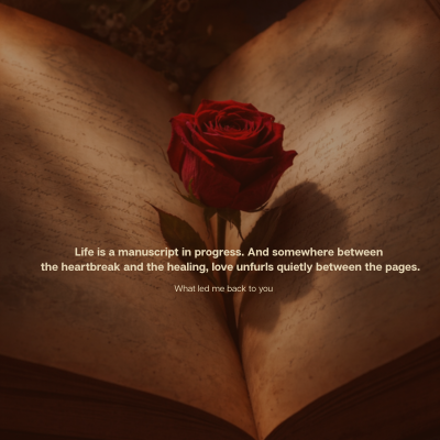Subheading “Life is a manuscript in progress. And somewhere between the heartbreak and the healing, love unfurls quietly between the pages.” (400 x 400 px) poetry